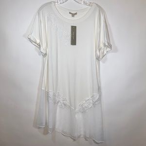 Joan Vass NY Tunic with lace details Ivory large NWT